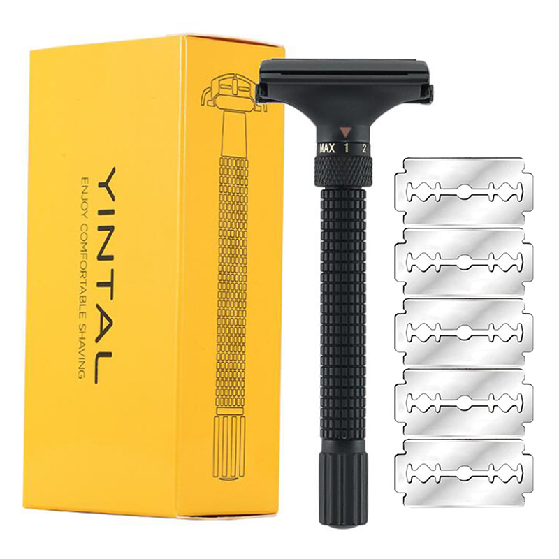 Men'S Grooming Blade - Verstellbarer Präzisionsrasierer für Herren – Doppelkanten-Sicherheits-Schmetterlings-Messing-Metallgriff